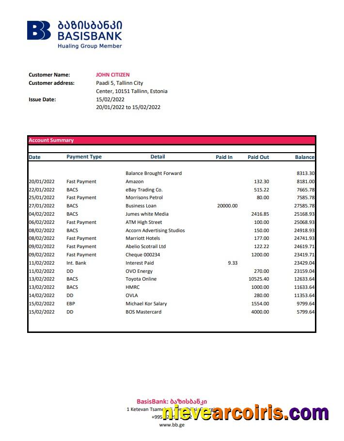 Georgia Basis Bank statement xls